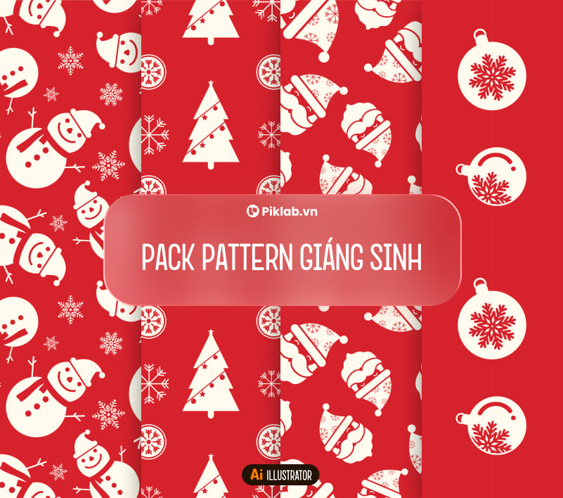 Noel Christmas Design Pattern Pack, Bộ 4 Pattern Hoa Văn Giáng Sinh Đẹp Cho Thiết Kế, Bông Tuyết, Người Tuyết, Cây Thông, Ông Già Noel